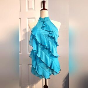 NEW PRICE: Light Blue Tank Top with black trimmed ruffles